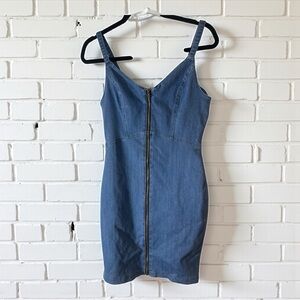 Haute Monde Women's Blue Denim Stretch Zip Front Bodycon Mini Dress Size M​​